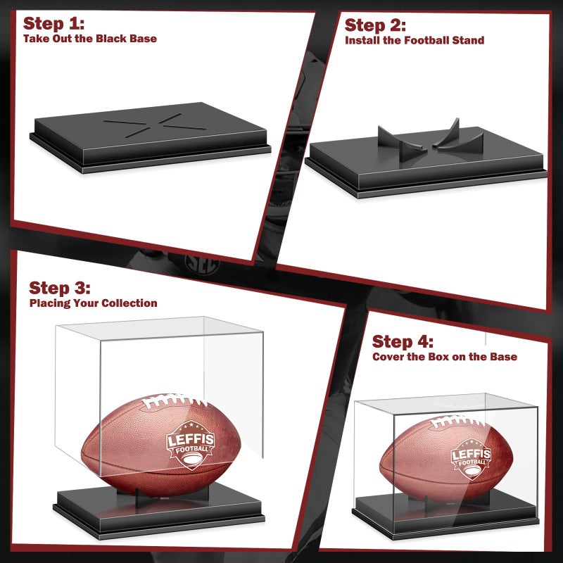 Leffis Football Display Case  Acrylic Football Case Display Case  Memorabilia Display Cases with Removable Built-in Football Display Stand for Autographed Football (No Assembly Required) - Image 5